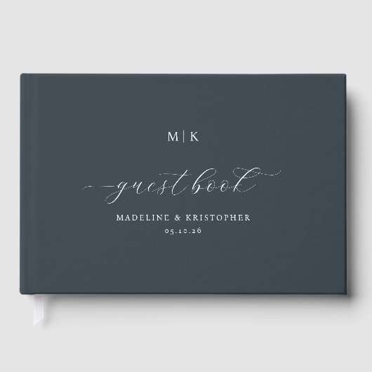 Refined Navy Calligraphy Gastenboek (Voorkant)