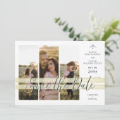 Refined Navy & Gold Elegant Script 3 Multi Photos Save The Date (Staand voorkant)
