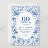 Refined Navy Roses Floral Toile 60th Birthday Kaart (Voorkant)
