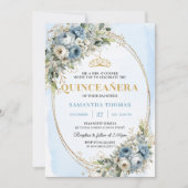 Refined Pastel Blue Gold Eucalyptus Quince Invites Kaart (Voorkant)