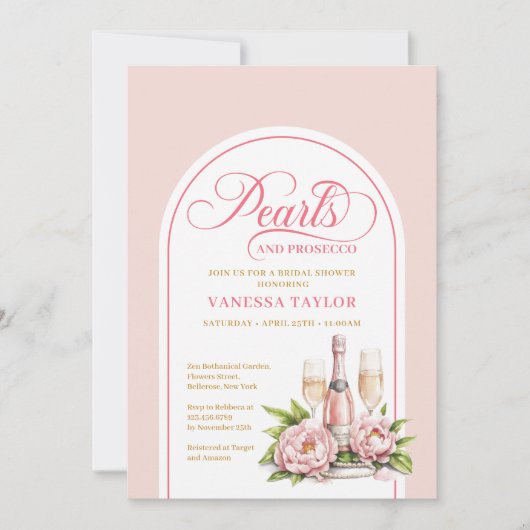 Refined pearls and prosecco editable invitation kaart (Voorkant)