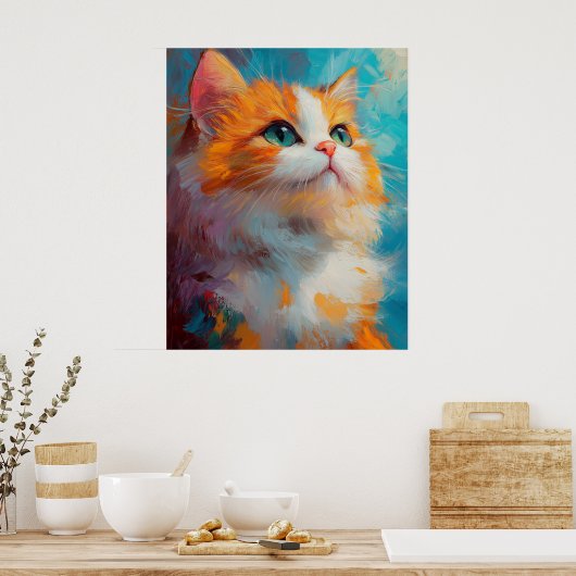 Refined Persian Kitten — Soft Pastel Illustration Poster (Keuken)