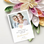 Refined Pink Lace Heart Photo Jr Bridesmaid Kaart