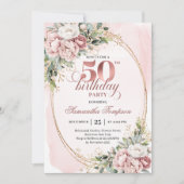 Refined Rose Gold Greenery 50th Birthday Invite Kaart (Voorkant)