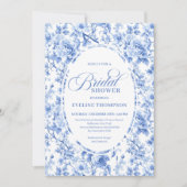 Refined Royal Blue Toile de Jouy Floral Bridal Kaart (Voorkant)