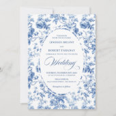 Refined Royal Blue Toile de Jouy Floral Wedding  Kaart (Voorkant)