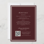 Refined Script Burgundy QR Code Details Wedding Kaart (Achterkant)