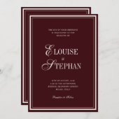 Refined Script Burgundy QR Code Details Wedding Kaart (Voorkant / Achterkant)