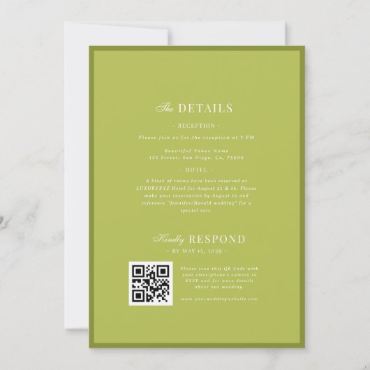 Refined Script Palm Tree Chartreuse Beach Wedding Kaart (Achterkant)