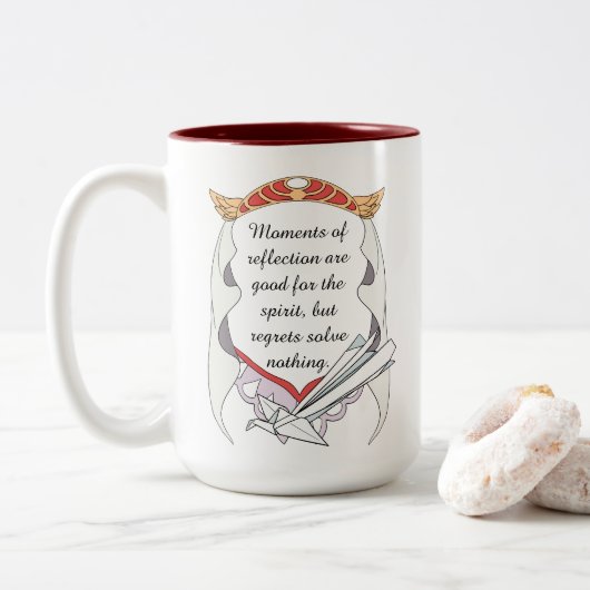 Reflect but don’t Regret Inspirational Mug Tweekleurige Koffiemok (Met donut)