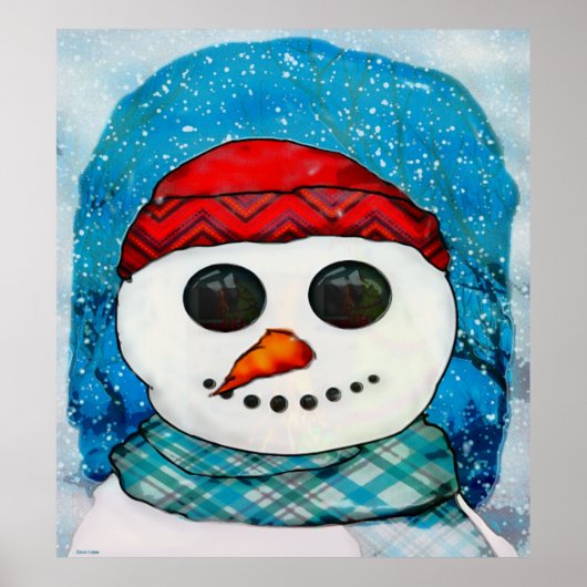 Reflecteert op de kerstsnowman Folk Art Poster (Voorkant)
