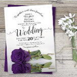 Reflecterend Paars Roos Elegant Romantic Wedding Kaart<br><div class="desc">Deze mooie trouwuitnodiging bevat een foto van een lang gesteenteld paars roos dat aan zijn kant staat en dat reflecteert in een zwembad met rimpels en golven. De typografie kenmerkt een elegante manuscriptkalligrafie en de formulering maakt formeel deze uitnodiging zowel modern als klassiek. De achterkant is een mooie, gevlekte diepe...</div>