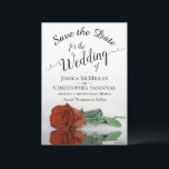 Reflecterend Rust Oranje Roos Romantic Wedding Save The Date<br><div class="desc">Deze bruiloft Save the Date-kaart is romantisch, elegant, stijlvol en mooi. Het bevat een foto van één enkel sinaasappel met vaste stuwkracht of een verbrand umber gekleurd roos dat in een pool van water met golven en rimpels reflecteert. De tekst is een fancy manuscriptkalligrafie op een witte achtergrond. De achterkant...</div>