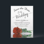 Reflecterend Rust Oranje Roos Romantic Wedding Save The Date<br><div class="desc">Deze bruiloft Save the Date-kaart is romantisch, elegant, stijlvol en mooi. Het bevat een foto van één enkel sinaasappel met vaste stuwkracht of een verbrand umber gekleurd roos dat in een pool van water met golven en rimpels reflecteert. De tekst is een fancy manuscriptkalligrafie op een witte achtergrond. De achterkant...</div>