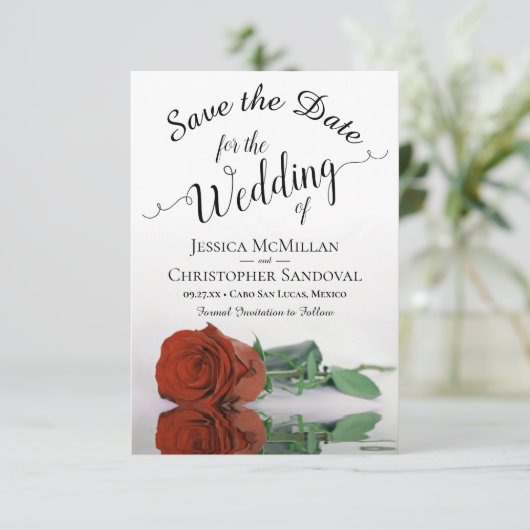 Reflecterend Rust Oranje Roos Romantic Wedding Save The Date (Staand voorkant)
