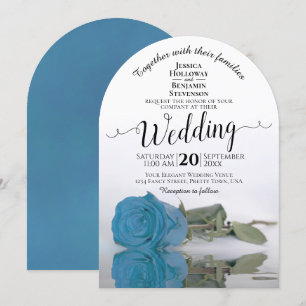 Reflecterend Turquoise Blue Roos Elegant Wedding Kaart