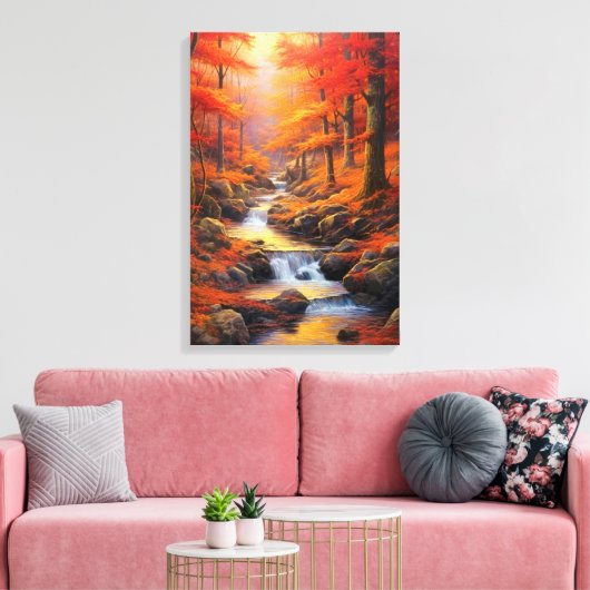 Reflecterend Zonlicht Herfst Maple Forest Fine Art Canvas Afdruk (Insitu (Woonkamer))