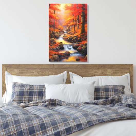 Reflecterend Zonlicht Herfst Maple Forest Fine Art Canvas Afdruk (Insitu (Slaapkamer))