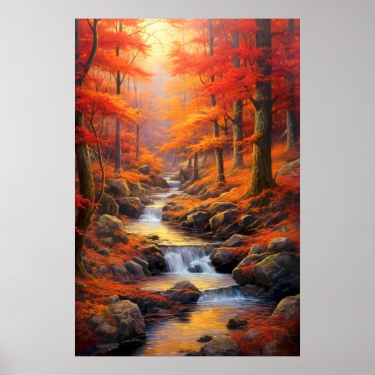Reflecterend Zonlicht Herfst Maple Forest Fine Art Poster (Voorkant)