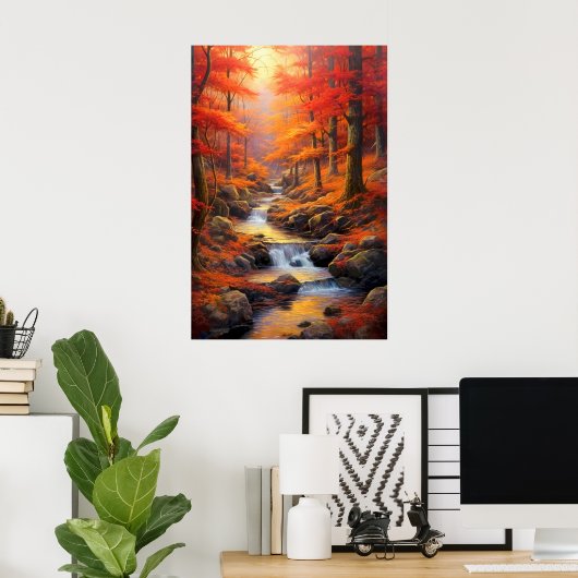 Reflecterend Zonlicht Herfst Maple Forest Fine Art Poster (Thuiskantoor)