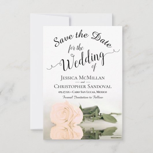 Reflecterende Bleke perzik Roos Romantische bruilo Save The Date (Voorkant)