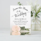 Reflecterende Bleke perzik Roos Romantische bruilo Save The Date (Staand voorkant)