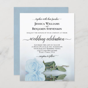 Reflecterende Dusty Blue Roos BUDGET Wedding Invit