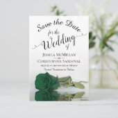 Reflecterende Emerald Green Roos Romantic Wedding Save The Date (Staand voorkant)