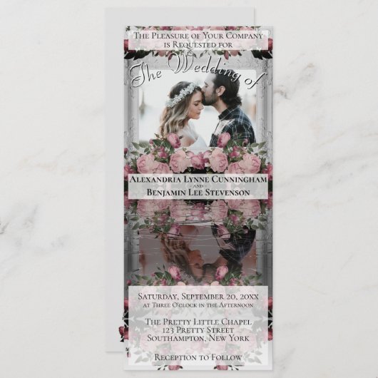 Reflecterende foto Boho Dusty Roos Bloemenbruiloft Kaart (Voorkant / Achterkant)