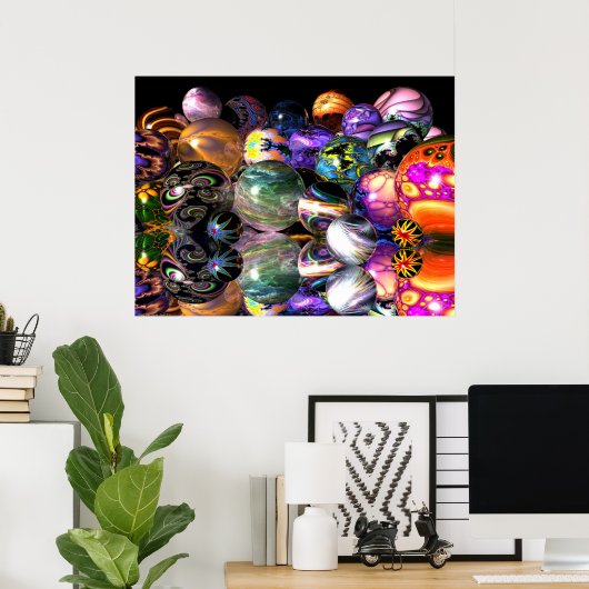 Reflecterende fractale bollen poster (Thuiskantoor)