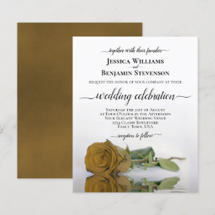 Reflecterende Gold Ochre Roos BUDGET Wedding Invit