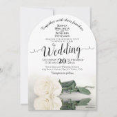 Reflecterende Ivoren Witte Roos Elegante Boog Huwe Kaart (Voorkant)