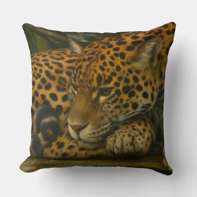 Reflecterende Jaguar – Serene Wildlife Art Print Kussen (Voorkant)