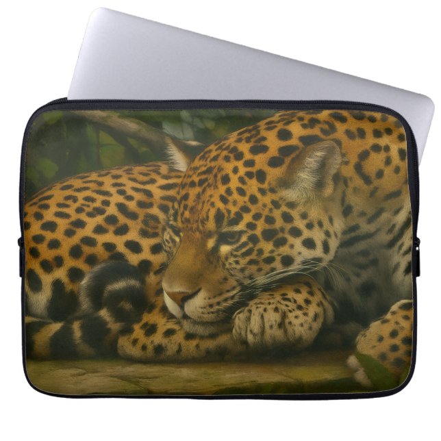 Reflecterende Jaguar – Serene Wildlife Art Print Laptop Sleeve (Voorkant)