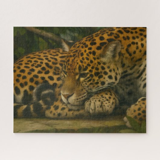 Reflecterende Jaguar – Serene Wildlife Art Print Legpuzzel (Horizontaal)