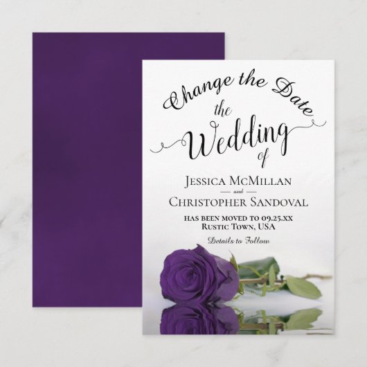 Reflecterende koninklijke Paarse Roos ruilplannen Save The Date (Voorkant / Achterkant)