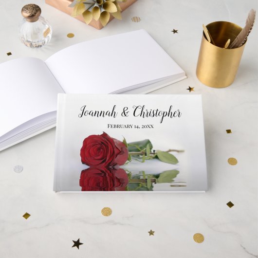 Reflecterende Lange Stemmed Red Rose Romantische B Gastenboek (Voorkant open)