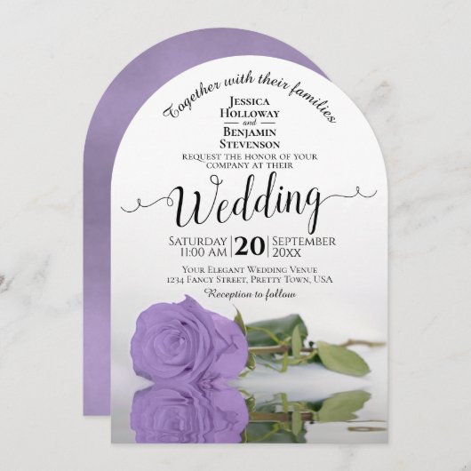 Reflecterende Lavender Paars Roos Elegant Wedding Kaart (Voorkant / Achterkant)
