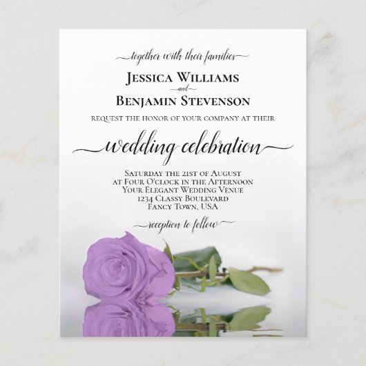 Reflecterende Lila Paarse Roos BUDGET Wedding Invi (Voorkant)