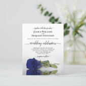 Reflecterende Navy Blue Roos BUDGET Wedding Invite (Staand voorkant)