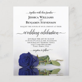 Reflecterende Navy Blue Roos BUDGET Wedding Invite