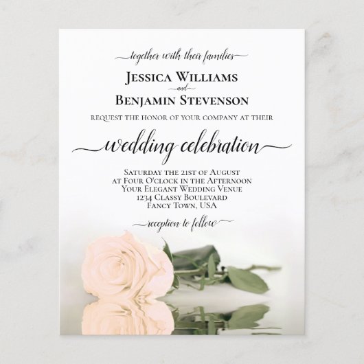 Reflecterende Peach Roos BUDGET Wedding Invitation (Voorkant)