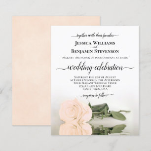 Reflecterende Peach Roos BUDGET Wedding Invitation
