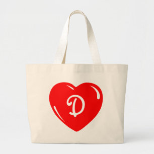 Reflecterende Red Monogrammed Heart Grote Tote Bag