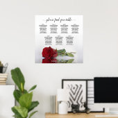 Reflecterende Red Rose 7 Table Wedding Seating Cha Poster (Thuiskantoor)