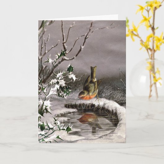 Reflecterende Robin Victoriaans kerst Kaart (Gele Bloem)