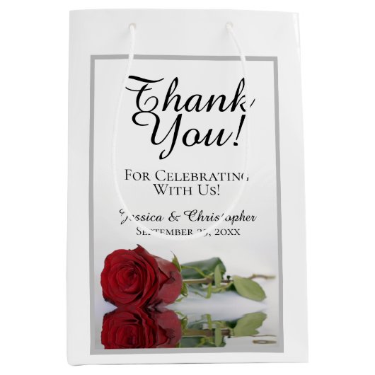 Reflecterende rode roos bruiloft dank u medium cadeauzakje (Voorkant)