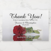 Reflecterende rode roos bruiloft dank u mini sparkling wijnetiket (Enkel label)