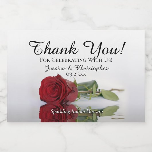 Reflecterende rode roos bruiloft dank u mini sparkling wijnetiket (Enkel label)