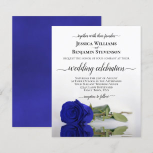 Reflecterende Royal Blue Roos BUDGET Wedding Invit
